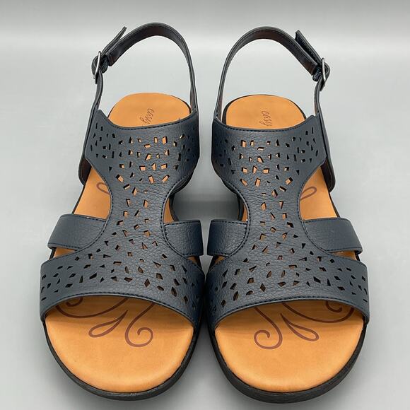 NEW Easy Street Women Bolt Decorative Cutout Flat Sandal Dark Navy Size 7M - Picture 3 of 10